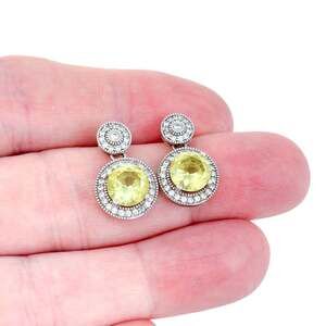 Vintage Sterling Silver Citrine Cubic Zirconia Diamond Accent Dangle Earrings